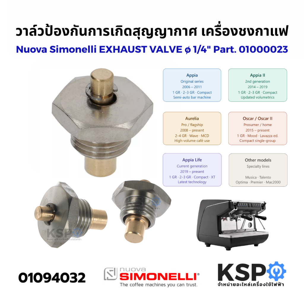 วาล์วป้องกันการเกิดสุญญากาศ ANTIVACUM Nuova Simonelli นูโอว่า ซิโมเนลลี่ EXHAUST VALVE ø 1/4" Part. 01000023
