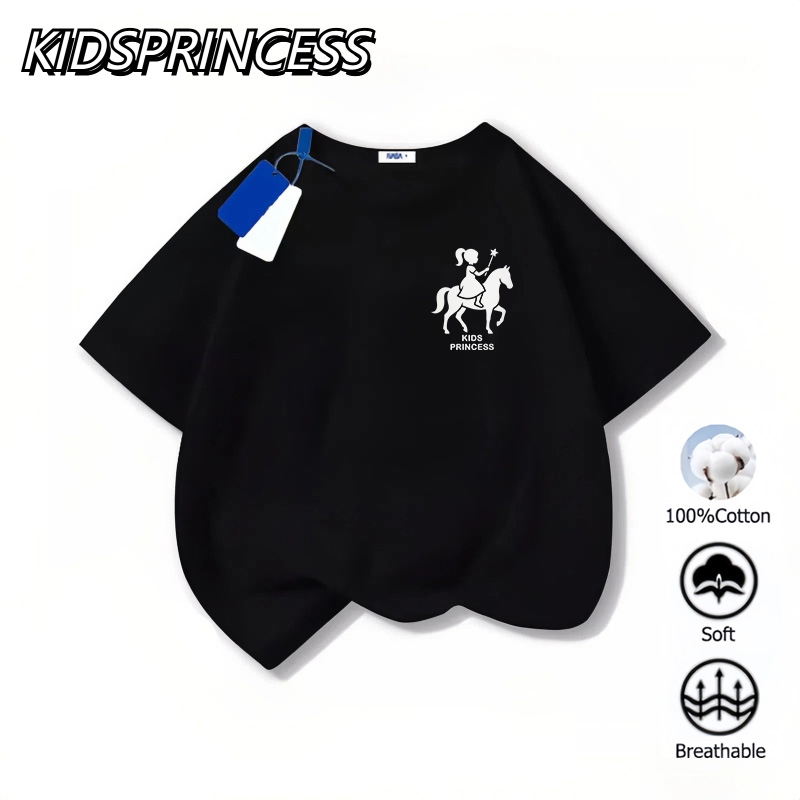 (จัดส่งตลอด 24 ชั่วโมง)KIDS PRINCESSเสื้อยืดเด็กผู้หญิง สีดำ ลายเจ้าหญิงมินิมอล นุ่ม ใส่สบาย ระบายอากาศ เสื้อแขนสั้นเด็ก