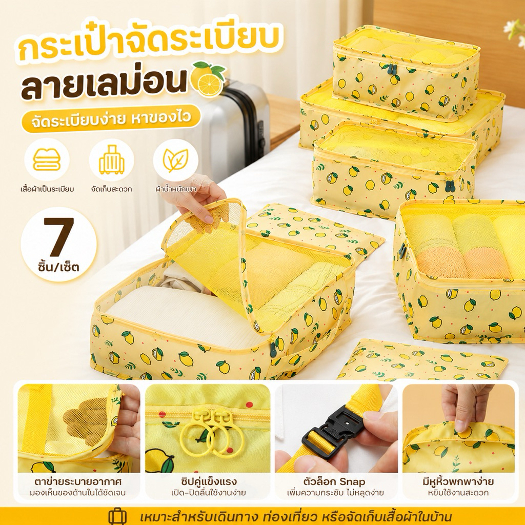 ชุดเซตกระเป๋าจัดระเบียบกระเป๋าเดินทาง 7 ชิ้น Travel set 7 [S7P-V2]