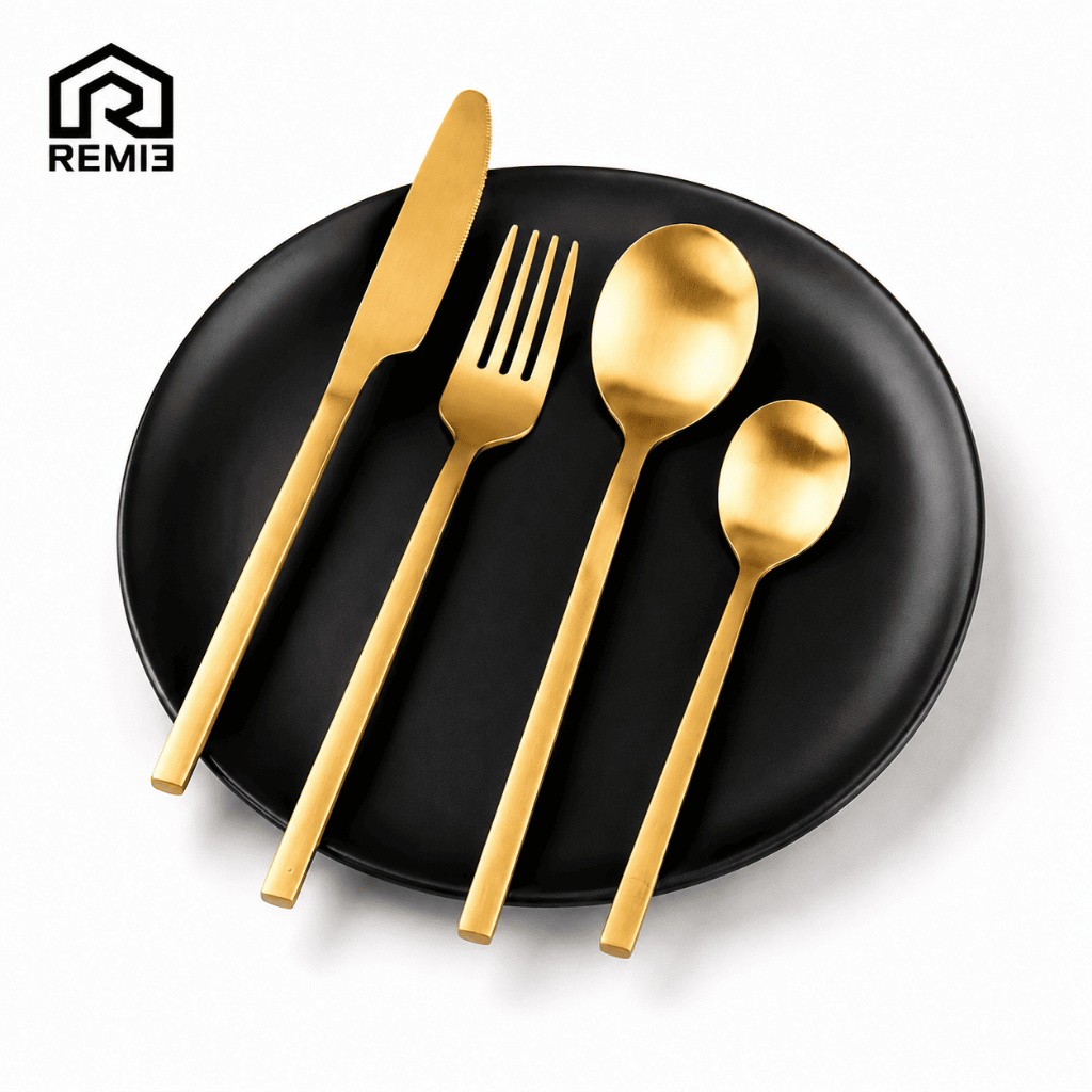 REM13 ชุดมีด ช้อน ส้อม สแตนเลส 4 ชิ้น ดีไซน์หรูหรา เกรดพรีเมียม ปลอดภัย ใช้งานได้ทุกวัน ชุดช้อนส้อมสไตล์โมเดิร์น