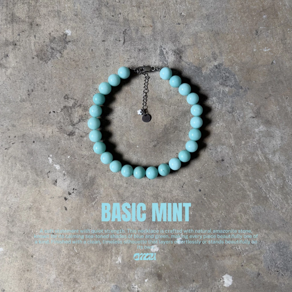 EMAU- Basic Mint the Sleek Amazonite Jade Stones Necklace สร้อยหินอมาโซนไนต์ล้วน