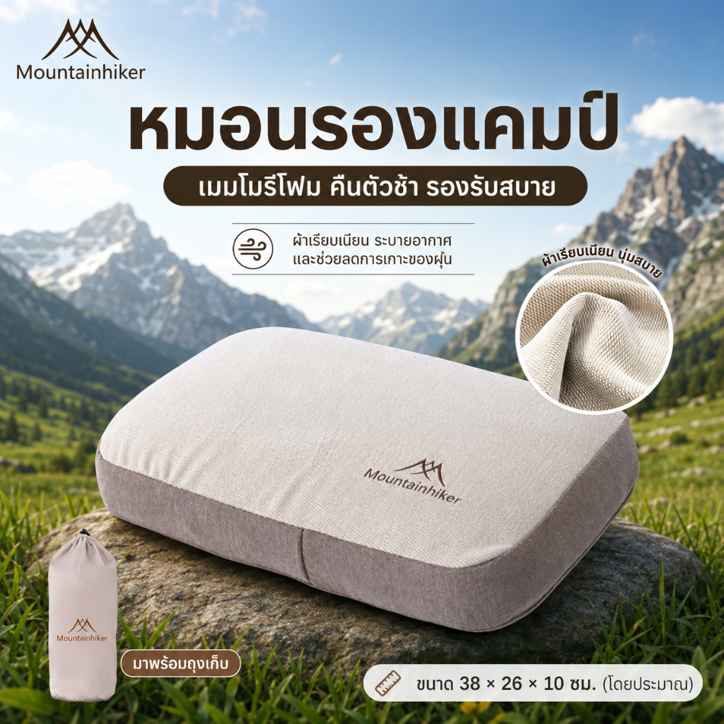 พร้อมส่ง Mountainhiker หมอนเมมโมรี่ ผ้าฝ้าย กันลื่น ทรงสี่เหลี่ยม ทำความสะอาดง่าย ทำความสะอาดง่าย
