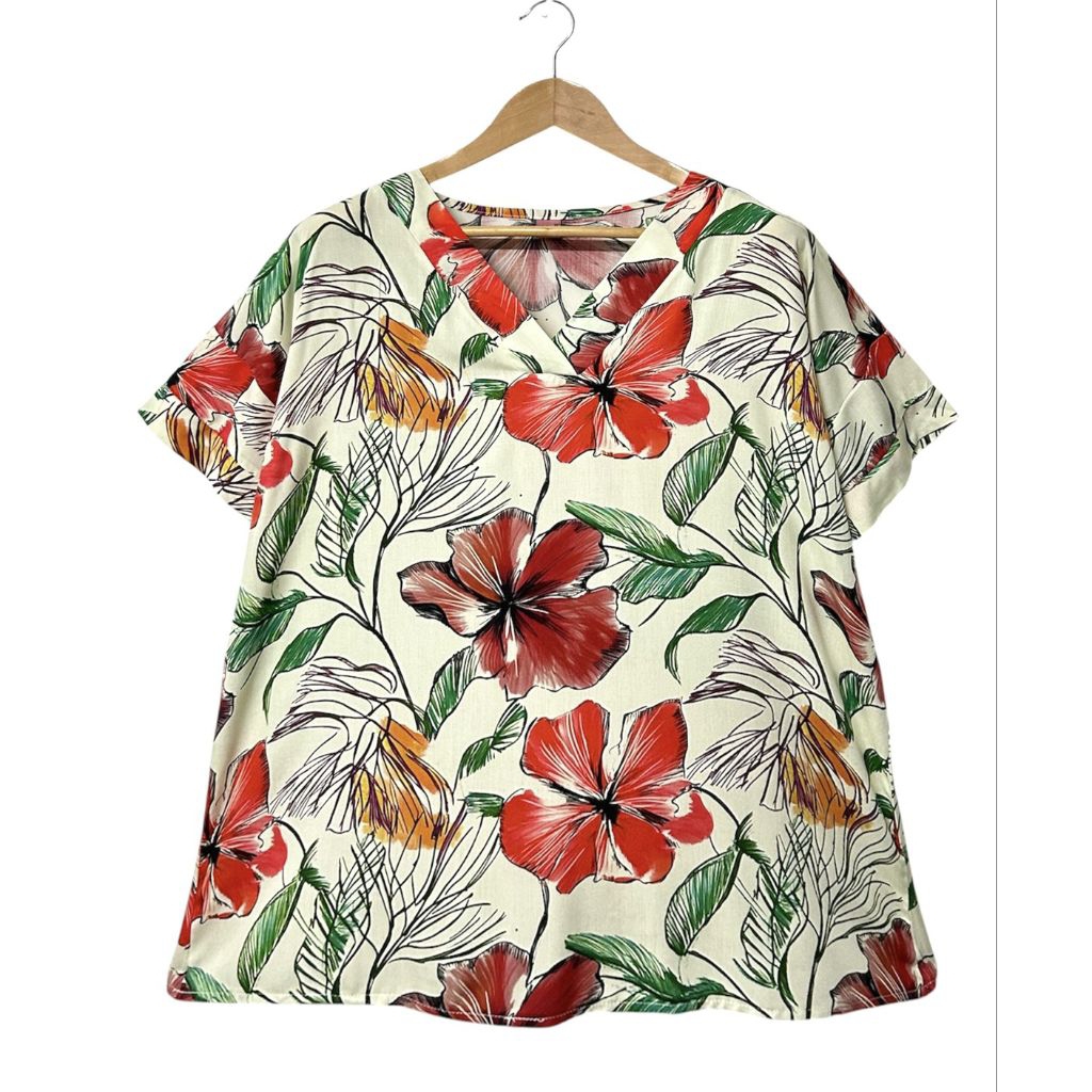 อก 50 นิ้ว เสื้อสาวอวบคอวีผ้าสปัน ใส่เย็นสบายผ้าไม่ร้อน