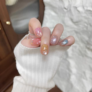 เล็บปลอมสีลูกแก้ว ลายน่ารัก 🐰 ลายจุด ติดง่าย ใช้ซ้ำได้ แถมฟรีกาว Press on nails Cats Eye💢 ไซส์ M S XS