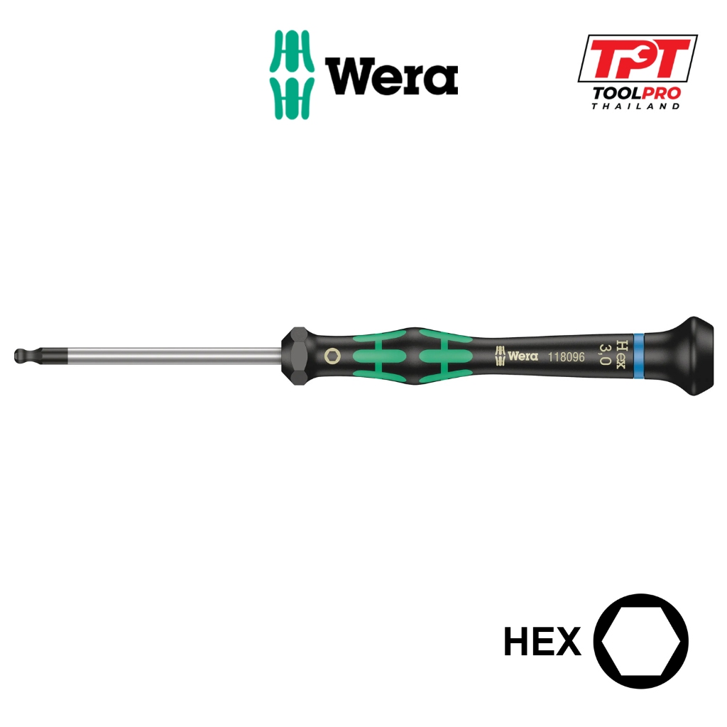 Wera ไขควง ไมโคร หกเหลี่ยมหัวบอล 2052 Ball Hex Micro Screwdriver, 1.3 - 3.0mm