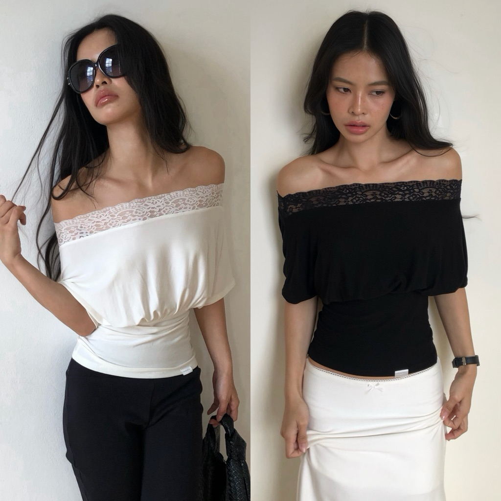 BEMYCHIC เสื้อปาดไหล่แต่งลูกไม้ รุ่น Tara Top