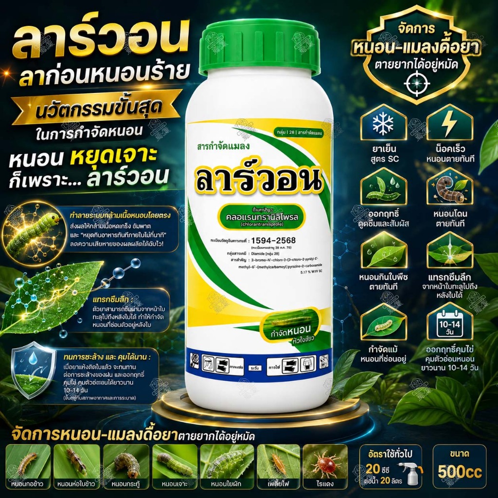 คลอแรนทรานิลิโพรล ‼️500ซีซี ลัง 24ขวด‼️ใช้เหมือน พรีวาธอน ลาร์วอน หนอนเจาะ หนอนกระทู้ เพลี้ยไฟ ไรแดง