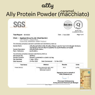 Ally powder Caramel macchiato ออลลี่ พาวเดอร์ คาราเมล มัคคิอาโต้ โปรตีนพืช ทดแทนมื้ออาหาร 1 กล่อง 6 ซอง