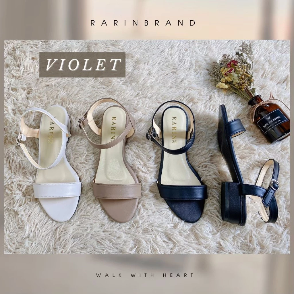 Rarin [ Violet ] 36 - 41 รองเท้ารัดส้น 1 นิ้ว หนังนิ่ม ใส่สบาย เดินได้ทั้งวัน **ไซส์ปกติ เท้าอวบ/อูม บวกเพิ่ม**
