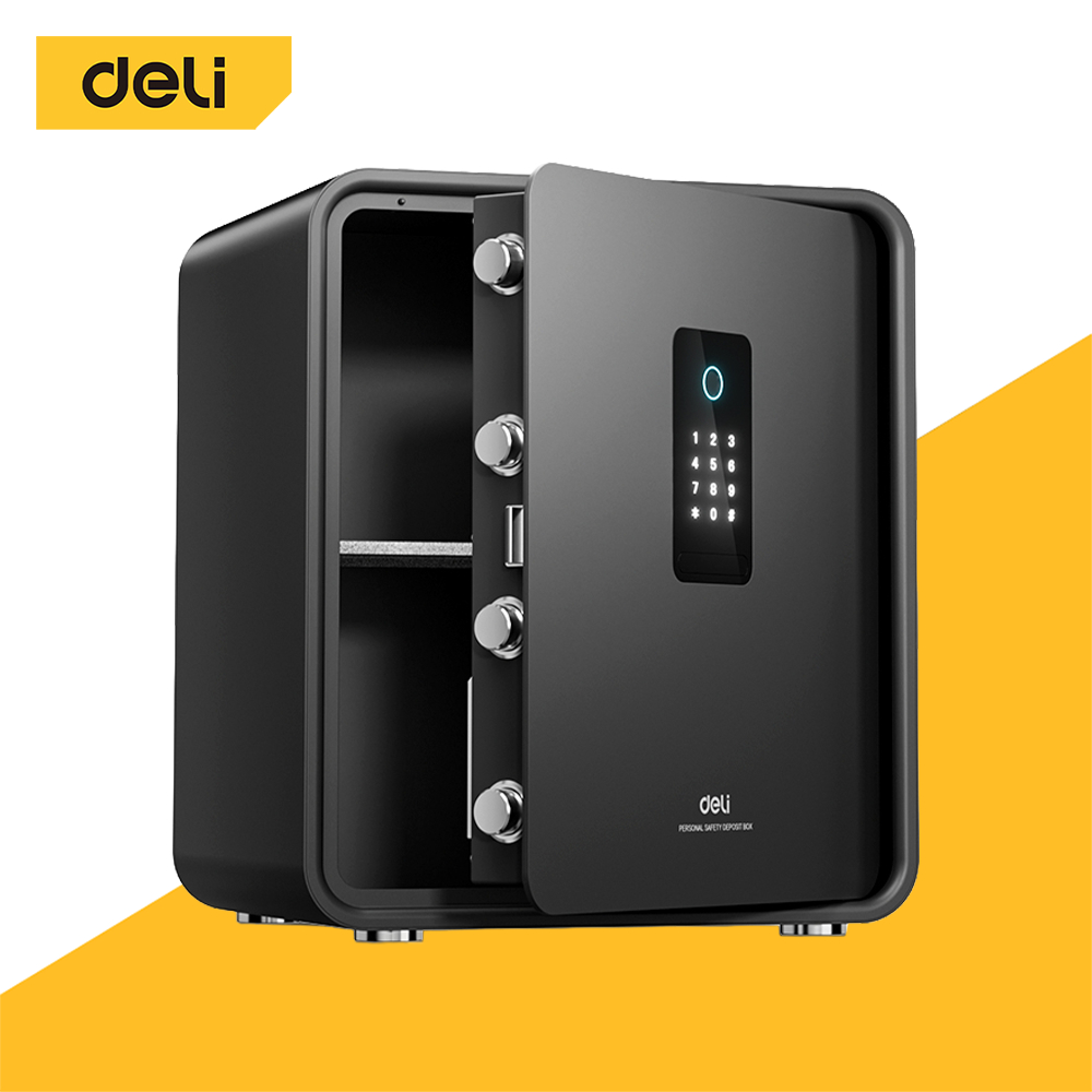 Deli ตู้เซฟ ตู้เซฟนิรภัยดิจิทัล แผงรหัสดิจิทัล สแกนนิ้ว รหัส กุญแจ ประตูอัตโนมัติ 4ระบบ Safe Box