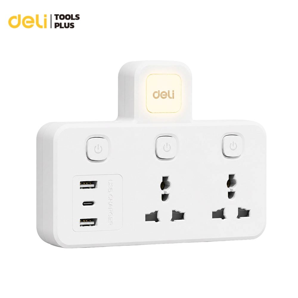 Deli ปลั๊กไฟ อะแดปเตอร์ ปลั๊กแปลง ชาร์จเร็ว ทนความร้อนได้ กำลังไฟ 10A 2500W Universal Adapter