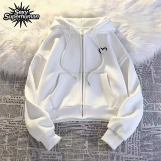 พร้อมส่ง! เสื้อแขนยาวมีฮู้ด ปักลายหัวใจน่ารักๆ เสื้อคลุมกันหนาวแฟชั่น เนื้อผ้านุ่ม ใส่สบาย