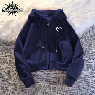 พร้อมส่ง! เสื้อแขนยาวมีฮู้ด ปักลายหัวใจน่ารักๆ เสื้อคลุมกันหนาวแฟชั่น เนื้อผ้านุ่ม ใส่สบาย