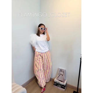 กางเกงบาเรลลายตั้งสีพาสเทล Pastel Stripe Barrel Pants
