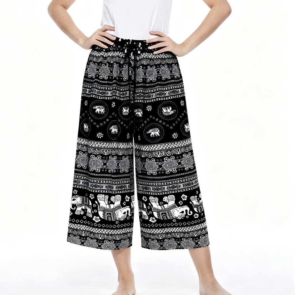 กางเกงช้างแฟชั่นเอวยางยืด มีเชือกผูก  ใส่สบาย ผ้านุ่ม ไม่ตกสี 756-1 รูปที่ 3