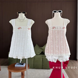 Minah cami : เสื้อกล้ามขอบลูกไม้ แต่งคาดลูกไม้หน้าอก เนื้อผ้าเบาใส่สบาย ฟรีไซส์ KN.Clothes