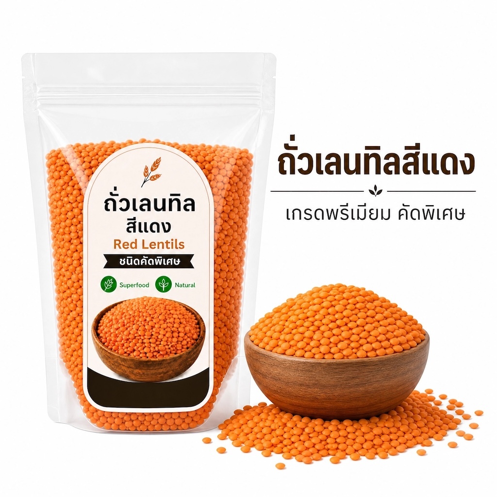 ถั่วเลนทิลสีแดง Red Lentils ชนิดคัดพิเศษ | สุกง่ายไม่ต้องแช่น้ำ 15 นาที | โปรตีนสูง ไฟเบอร์สูง | หุงผสมข้าว ทำซุป สลัด