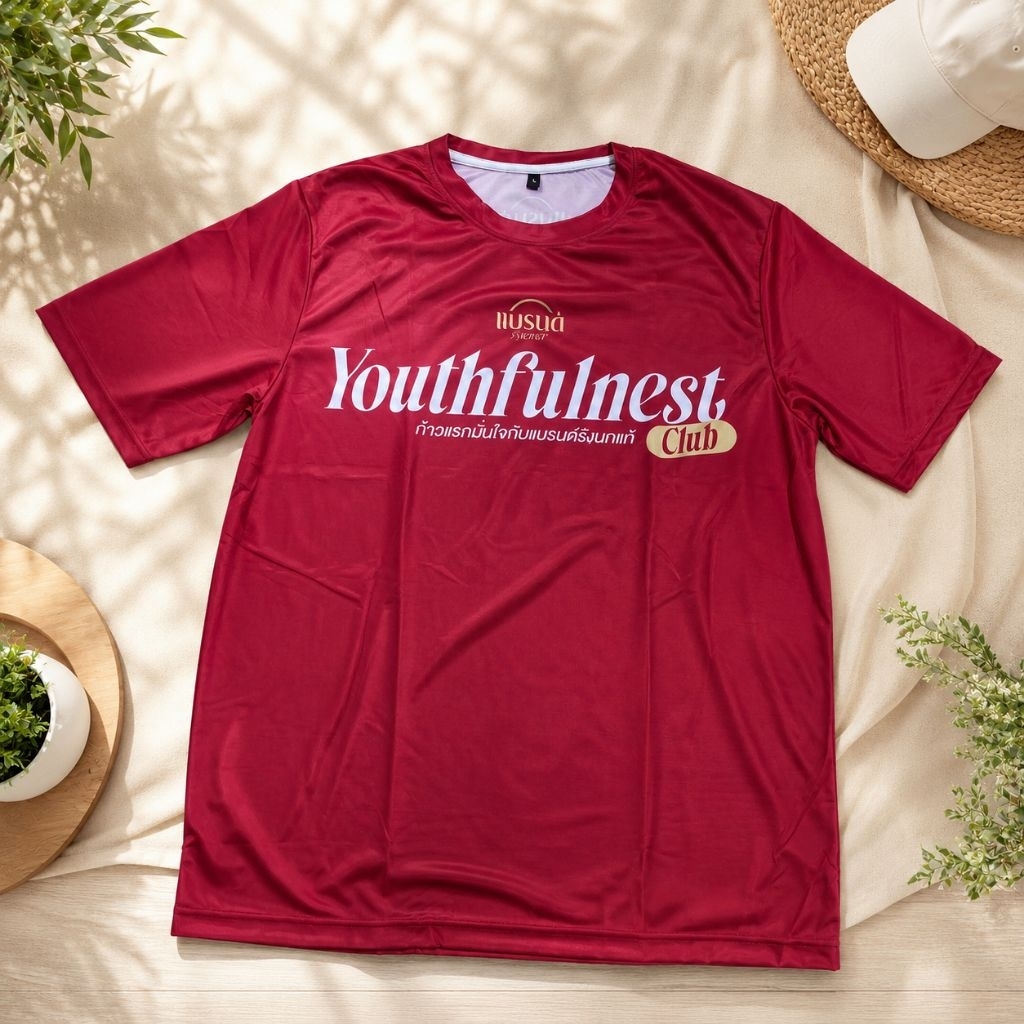Brand แบรนด์ รังนกแท้ Youthfulnest club เสื้อกีฬา สีแดง size L อก 44"