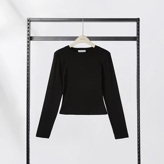 HELLDUL T0007 เสื้อครอปแขนยาวคอกลม ผ้านุ่ม 5สี ทรงรัดตัว พร้อมส่งไทย