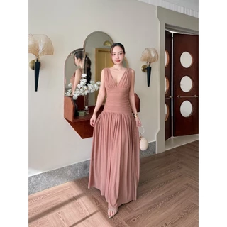 A1026 ชุดออกงาน เดรสยาวทรงเว้าอก ชุดเดรสยาว ชุดไปงานแต่ง