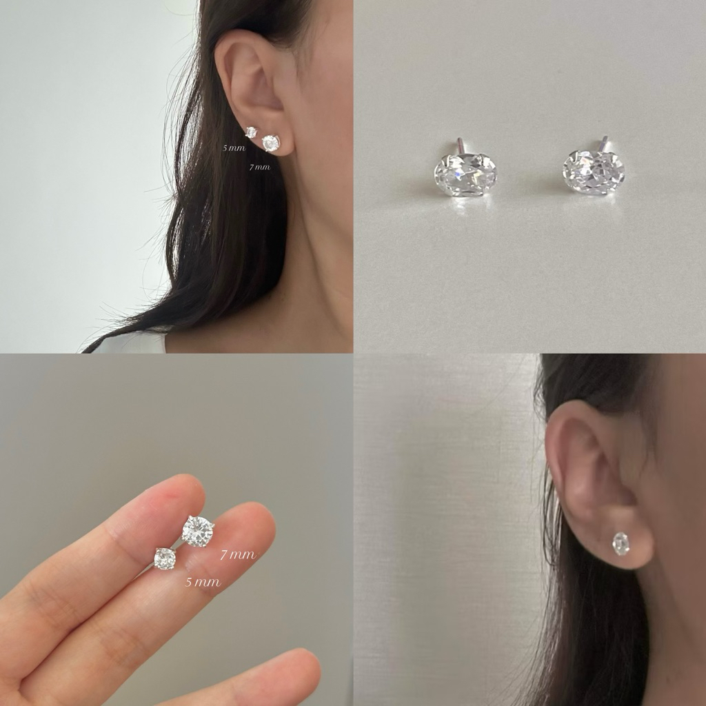 Winterwinter Jewelry Silver925 : ( ขายดี ) 💫✨ต่างหูเงินแท้925 มินิมอลประดับเพชร cz ทรงรี/ทรงกลม ราคาถูก Shopee Lazada