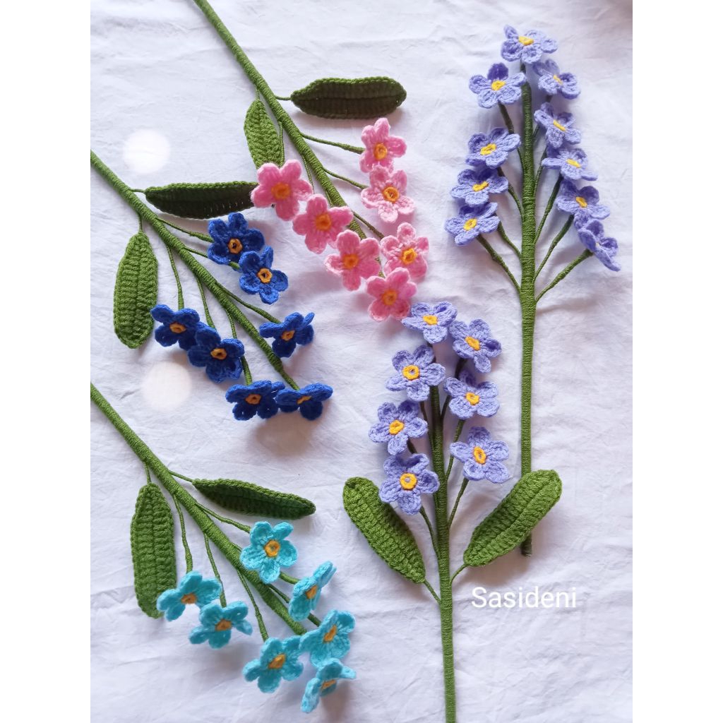 ดอก forget me not ดอกไม้ไหมพรม ช่อดอกไม้ถัก