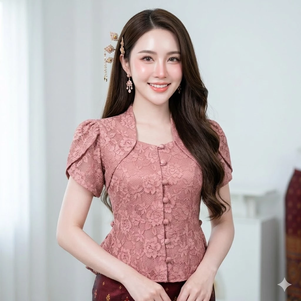 เสื้อลูกไม้ นค พลัสไซส์ 34-46 นิ้ว กาบบัว คอนางพญา กระดุมหน้า เนื้อนิ่ม ใส่สบาย ไม่คัน ไม่ร้อน สำหรับใส่ทำบุญ