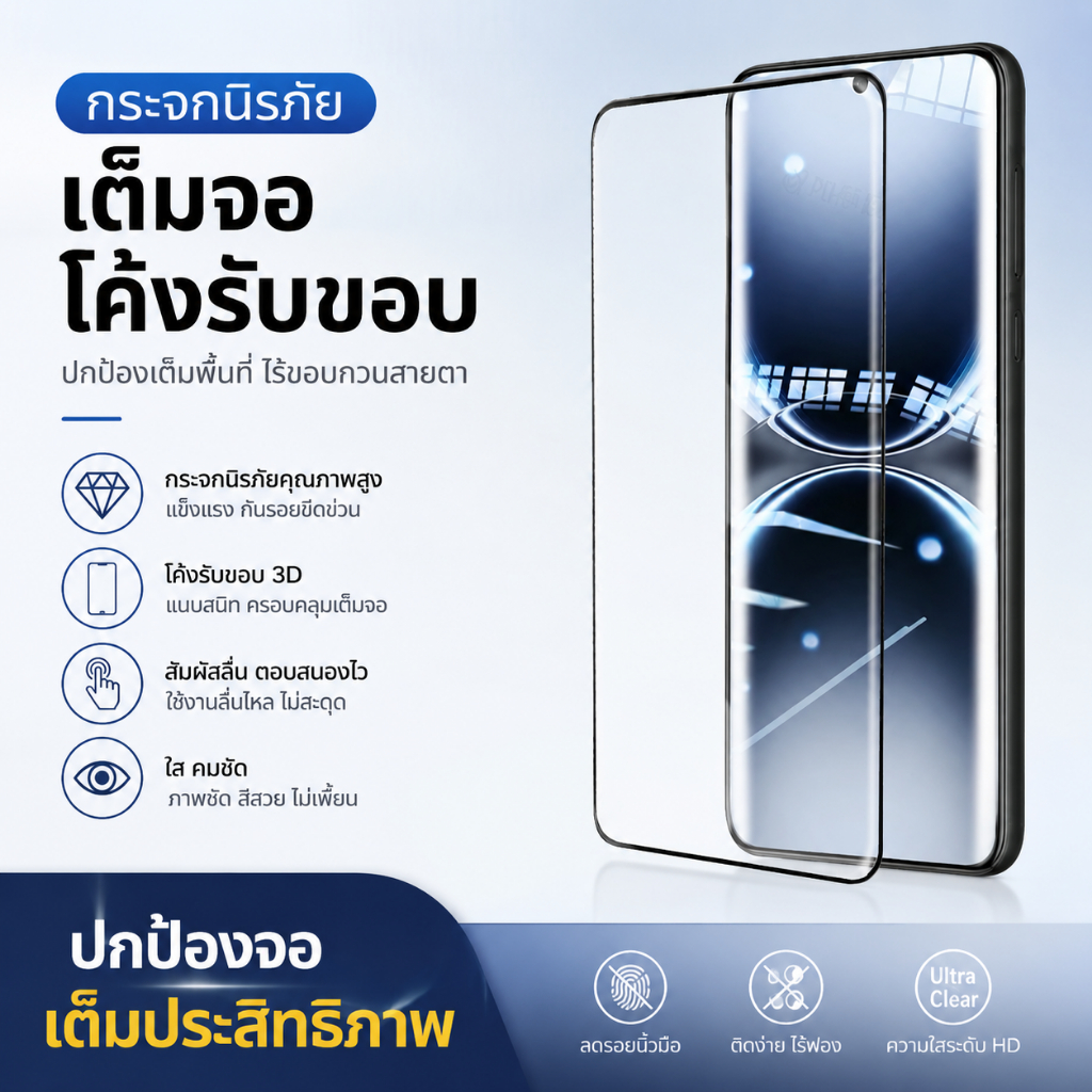(OHY)ฟิล์มกระจก จอโค้ง กาวเต็มจอ สำหรับ OPPO  Reno8T Reno10/11 Reno11pro Reno12pro Reno12 Reno13pro Tempered glass