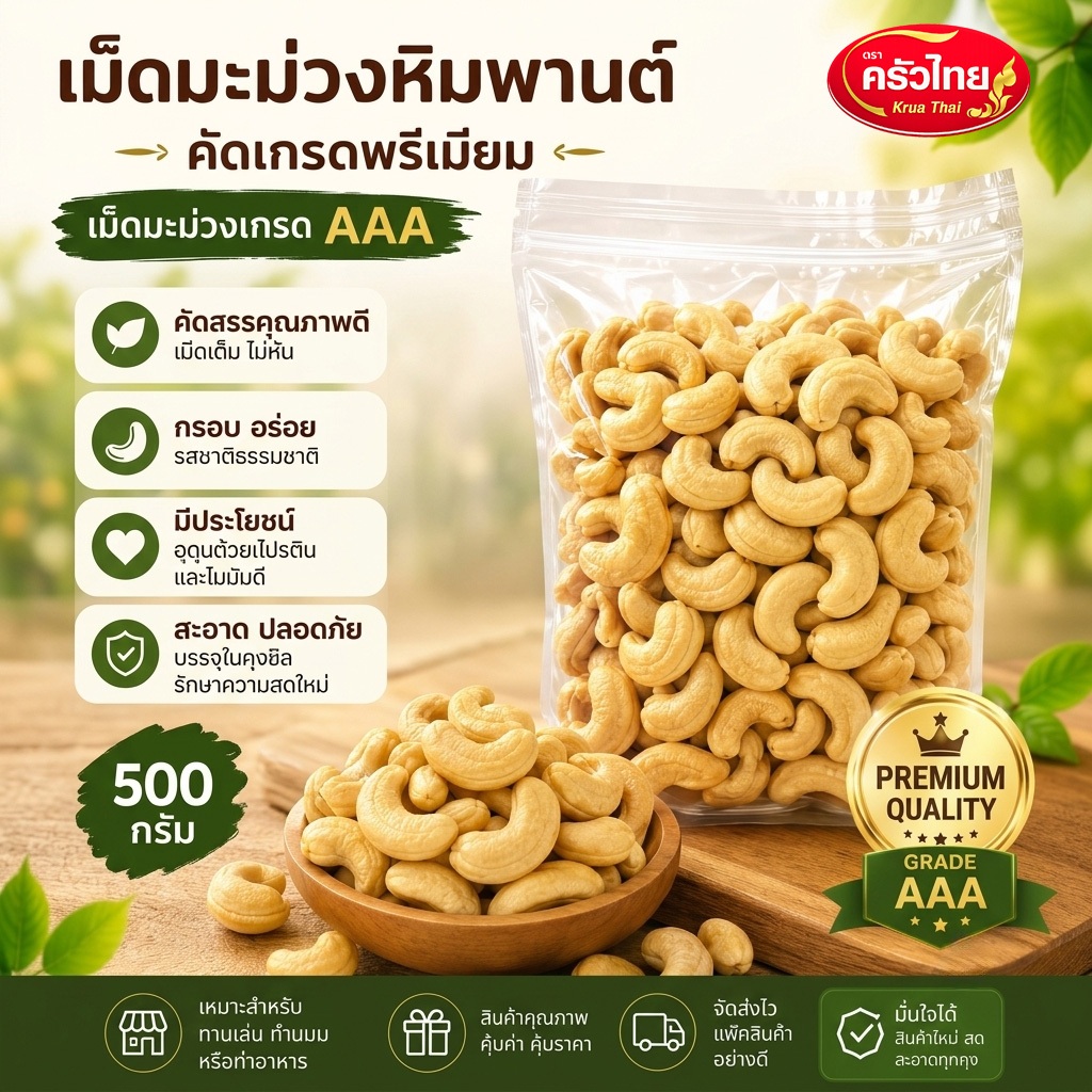 STH_Shop เม็ดมะม่วงหิมพานต์ ดิบ 500g เกรด AAA คัดพิเศษ เม็ดเต็ม ใหญ่สวย ไม่หืน สะอาด อบทำขนม เบเกอรี่ อาหารคลีน