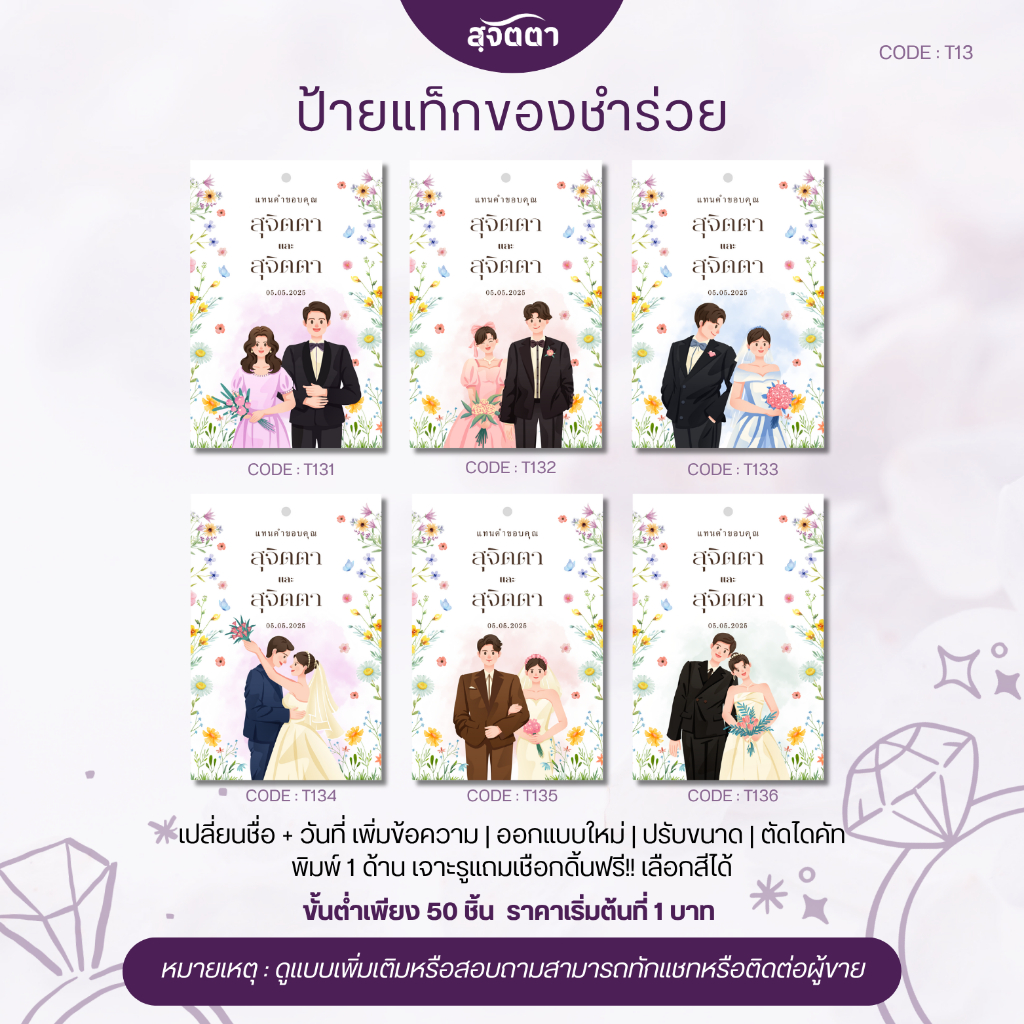 ป้ายเเท็กของชำร่วยงานเเต่ง การ์ตูนน่ารักสดใส T131-136