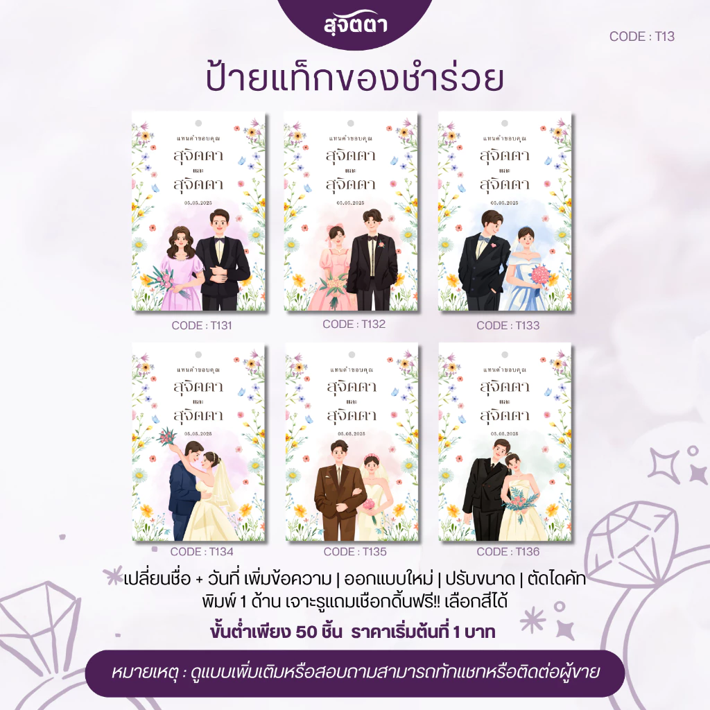 ป้ายเเท็กของชำร่วยงานเเต่ง การ์ตูนน่ารักสดใส T131-136