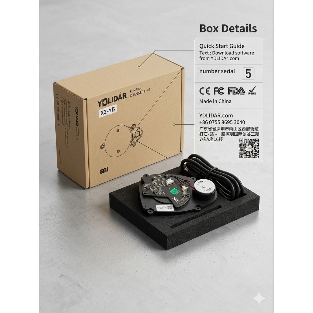 YDLIDAR X3 YB สแกนเนอร์เลเซอร์ LIDAR (มือสองสภาพดี) เซ็นเซอร์ทำหุ่นยนต์ ROS/Arduino