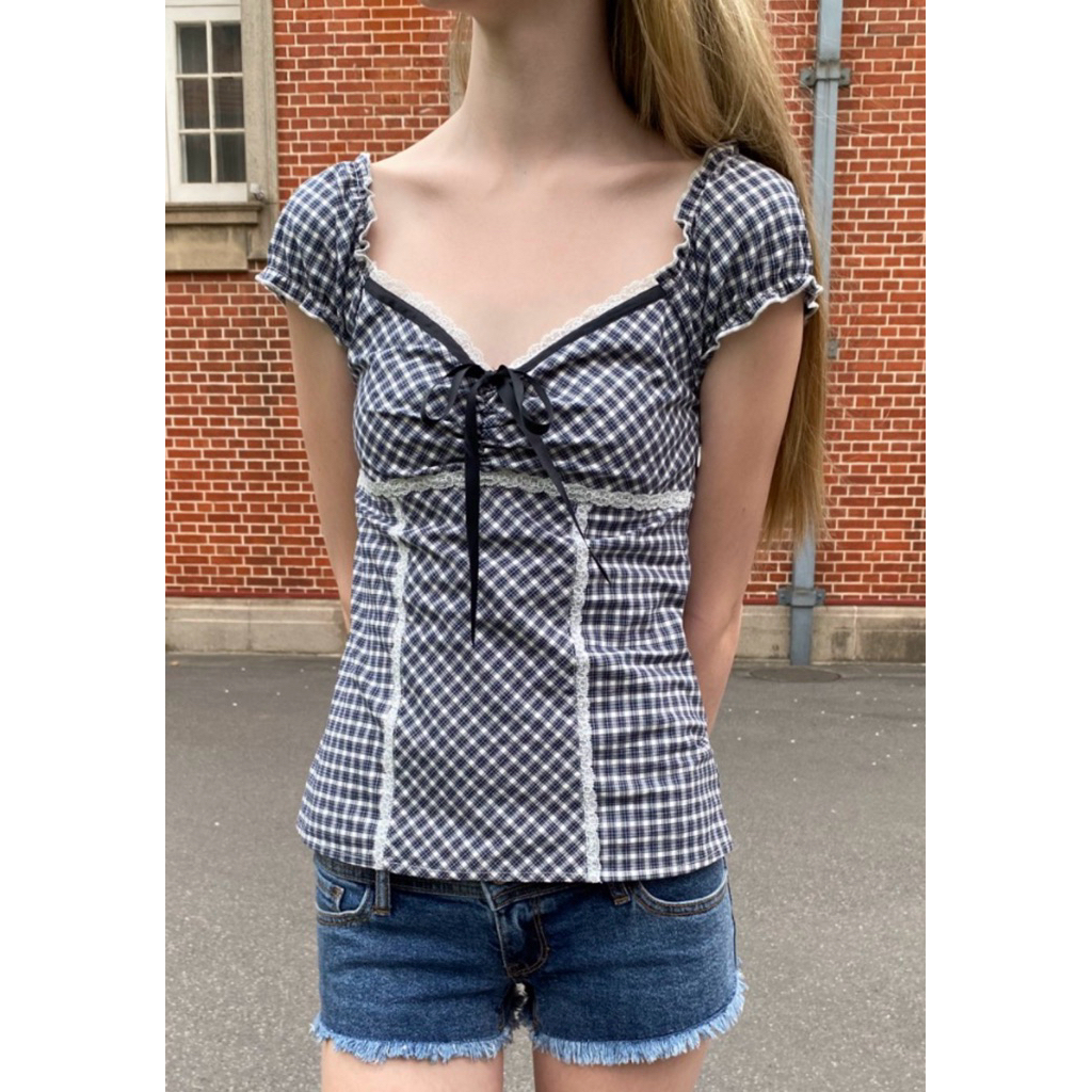 พร้อมส่ง 🎀 Brandy Melville | Elena Gingham Top
