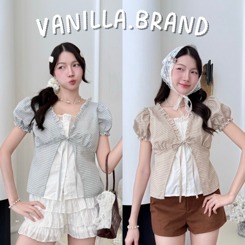 เสื้อแขนตุ๊กตาผูกหน้า แต่งสองชั้น -ttm / VB0689