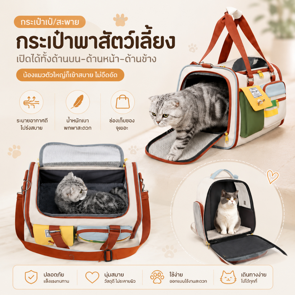 กระเป๋าสัตว์เลี้ยง 2-in-1 ปรับได้ทั้งเป้สะพายหลัง และกระเป๋าถือ ระบายอากาศดีเยี่ยม สำหรับแมวและสุนัข