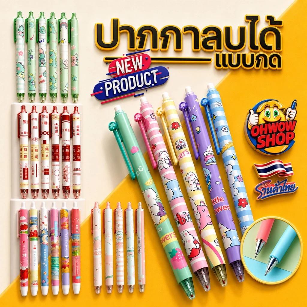 🔥ราคาส่ง🔥ปากกากดลบได้ลายการ์ตูน เจลสีน้ำเงิน✔️พร้อมส่ง ปากกาลบได้แบบกด เครื่องเขียน ปากกาเจลลบได้
