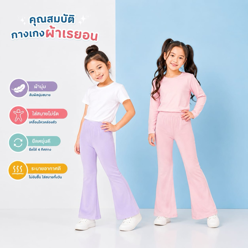 [Bell bottom kid] กางเกงขาม้าเด็กผ้าเรย่อน ผ้ายืด นิ่มใส่สบาย