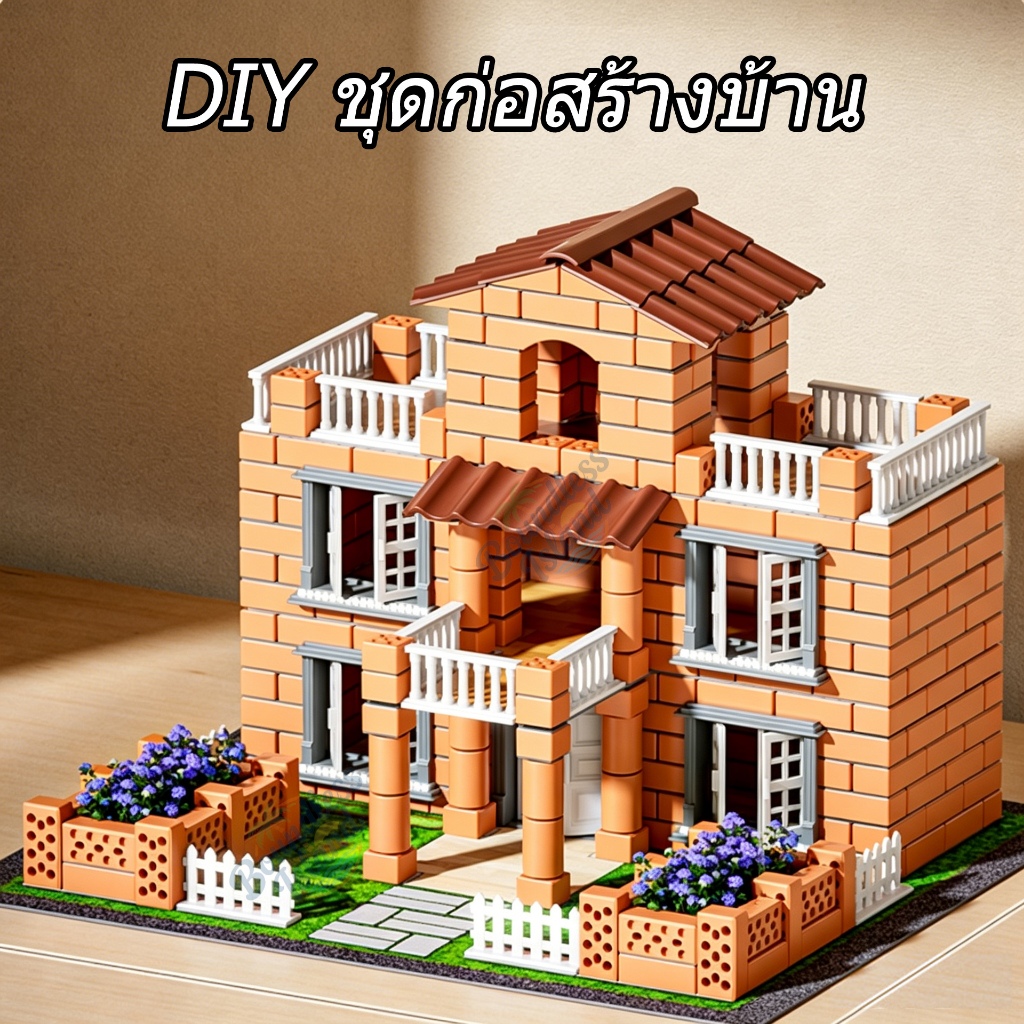 DIY ชุดก่อสร้างบ้าน พร้อมอุปกรณ์ครบครัน อิฐ สร้างบ้าน ชุดสร้างบ้านจำลอง ของเล่นพัฒนาทางปัญญา