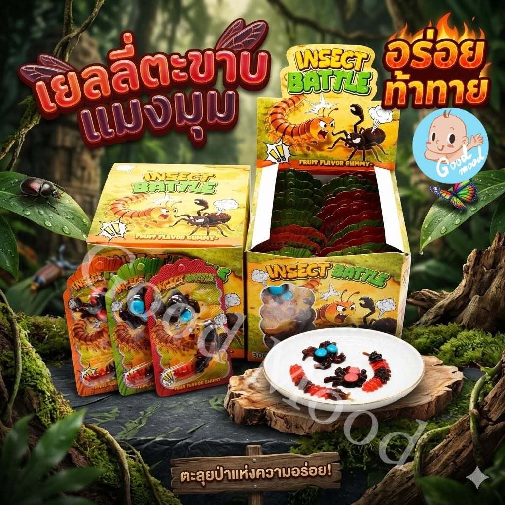 (อย.ไทย,ฮาลาล) เยลลี่ตะขาบแมงมุม 1แพ็ค 30ชิ้น