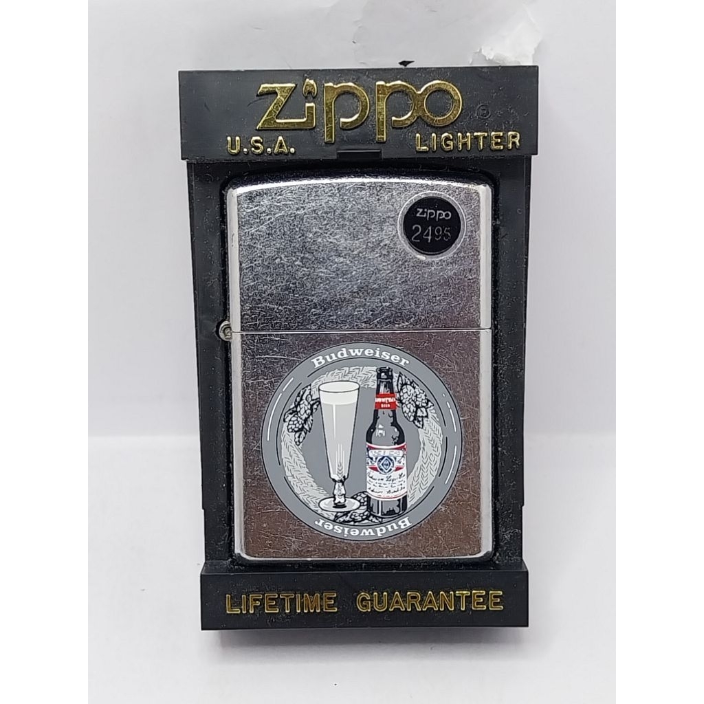 Zippo Budweiser Bottle and Glass ผลิตปี 2001  พร้อมกล่อง #สินค้าใหม่เก่าเก็บ❤️รับประกัน Zippo แท้100