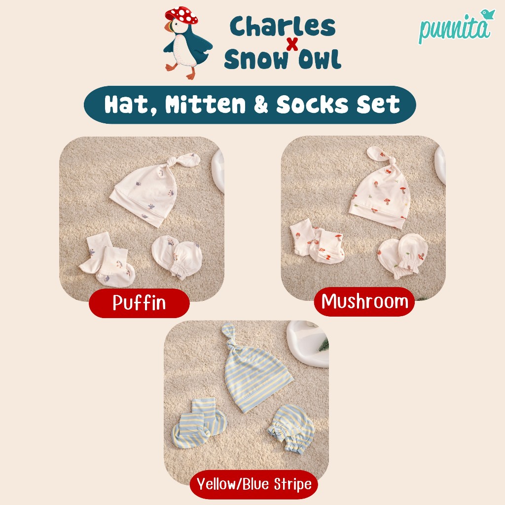 Charles x Snow Owl เซ็ทหมวก ถุงมือ ถุงเท้าทารก Newborn Hat Mitten&Socks Set