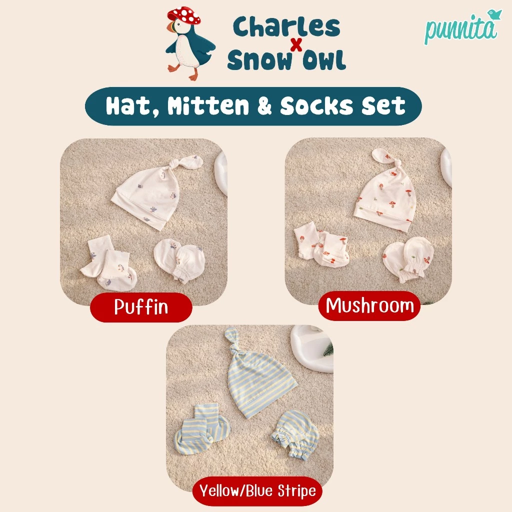 Charles x Snow Owl เซ็ทหมวก ถุงมือ ถุงเท้าทารก Newborn Hat Mitten&Socks Set