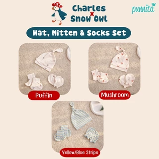 Charles x Snow Owl เซ็ทหมวก ถุงมือ ถุงเท้าทารก Newborn Hat Mitten&Socks Set