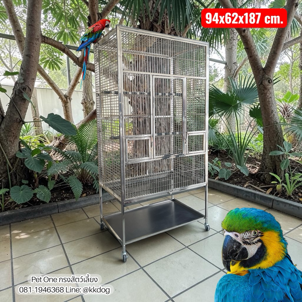 กรงนก🦜สแตนเลส ท่อซี่ตัน M plus 94x62x187cm. ยกขาสูง