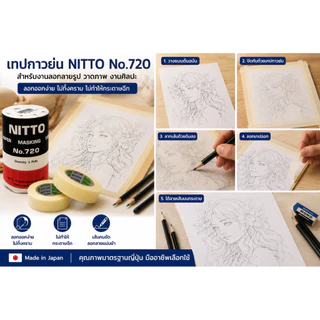 NITTO นิตโต้ No.720 18มม.x18ม. เทปกาว เทปกาวย่น เทปกาวญี่ปุ่น สำหรับพ่นสี งานโมเดล งานศิลปะ งานประดิษฐ์ DIY.