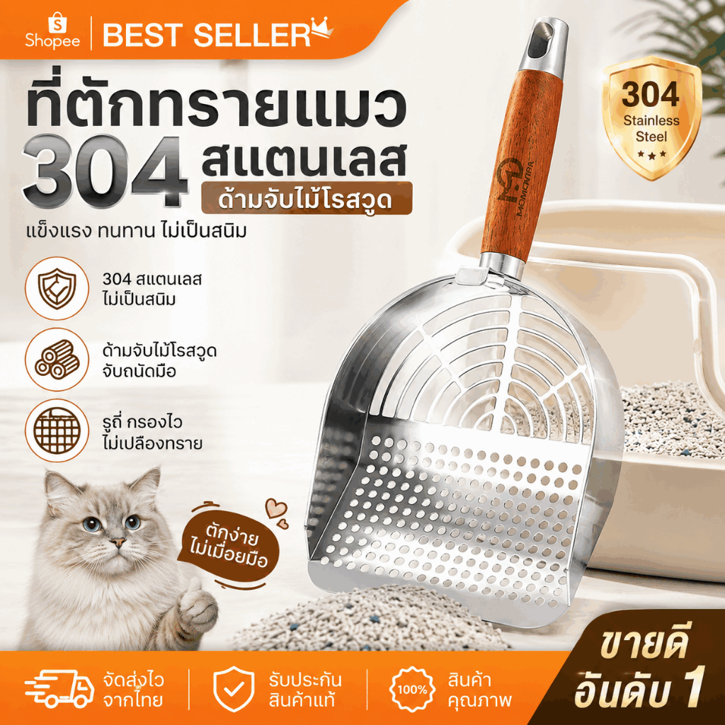 ที่ตักทรายแมว ที่ตักอึแมว ใหญ่ ขนาด 28 x 13.5ซม(ช้อนตักอึแมว)