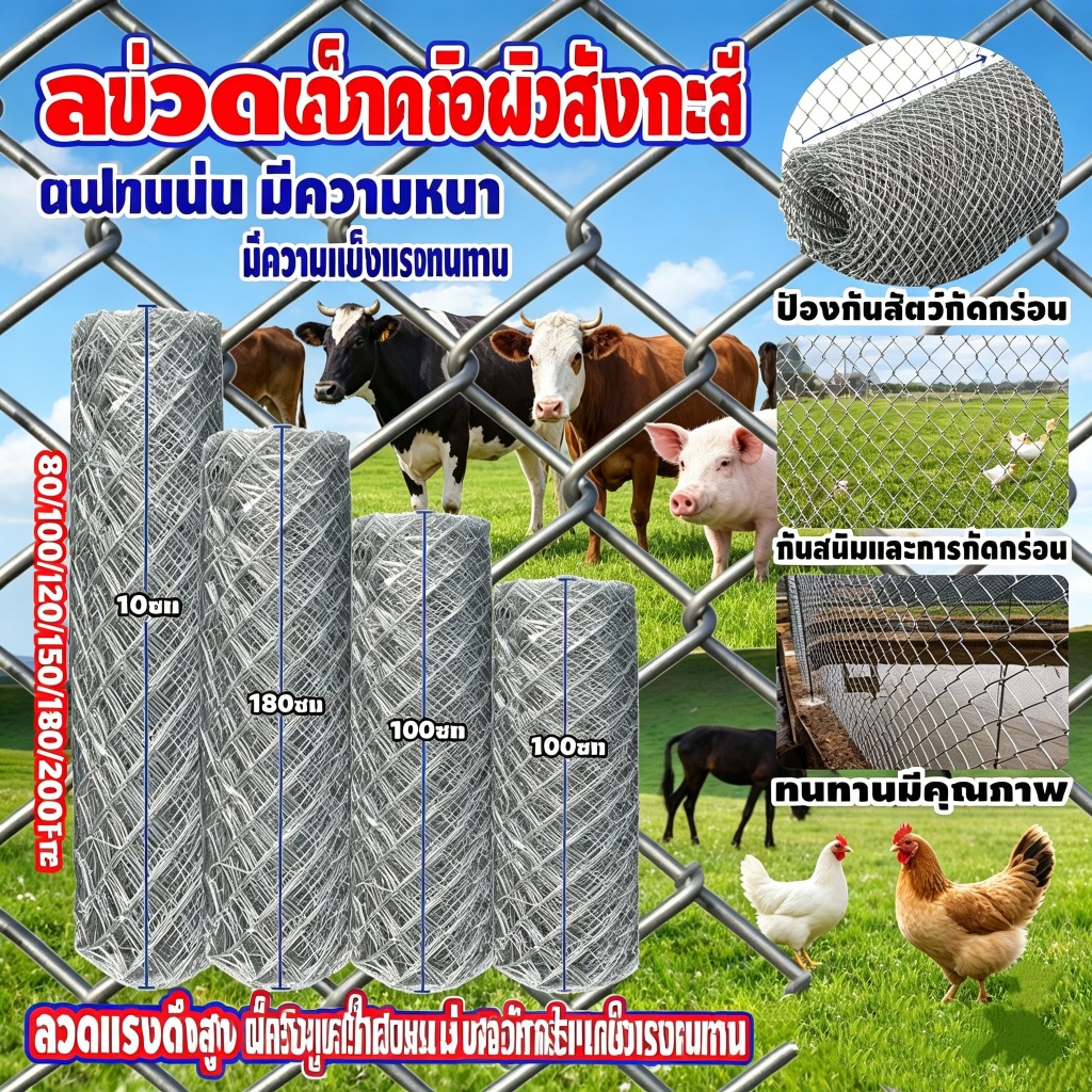 รับประกัน50 ปี!!! รั้วถักปม/รั้วตาข่าย (ยาว10m) ลวดตาข่ายถักปม รั้วเกษตร รั้วล้อมฟาร์ม ลวดตาข่าย ลวดตาข่ายถักปม
