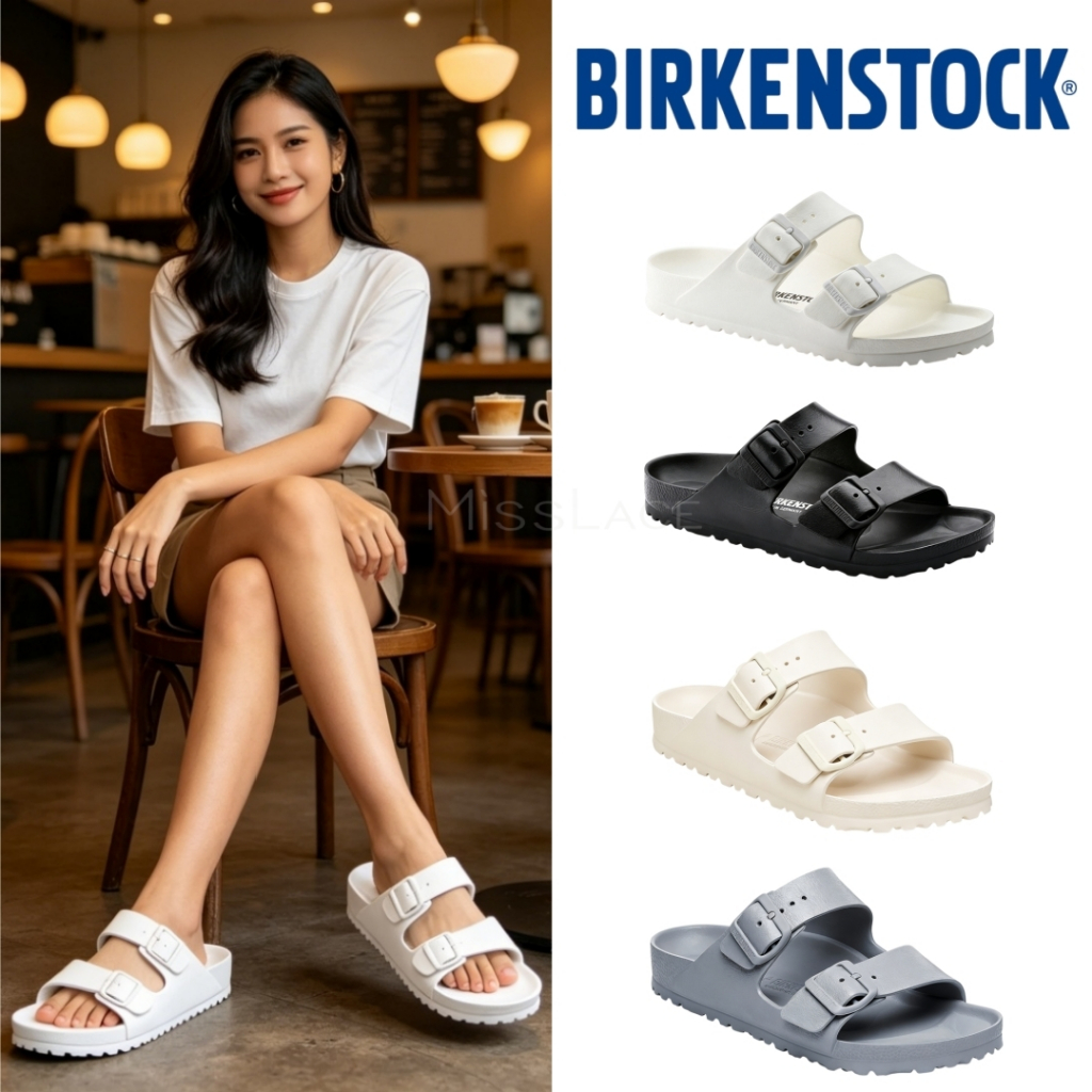 BIRKENSTOCK Arizona EVA รองเท้าแตะยอดฮิต Unisex กันน้ำ น้ำหนักเบา สีขาว/ดำ/เบจ/เทา