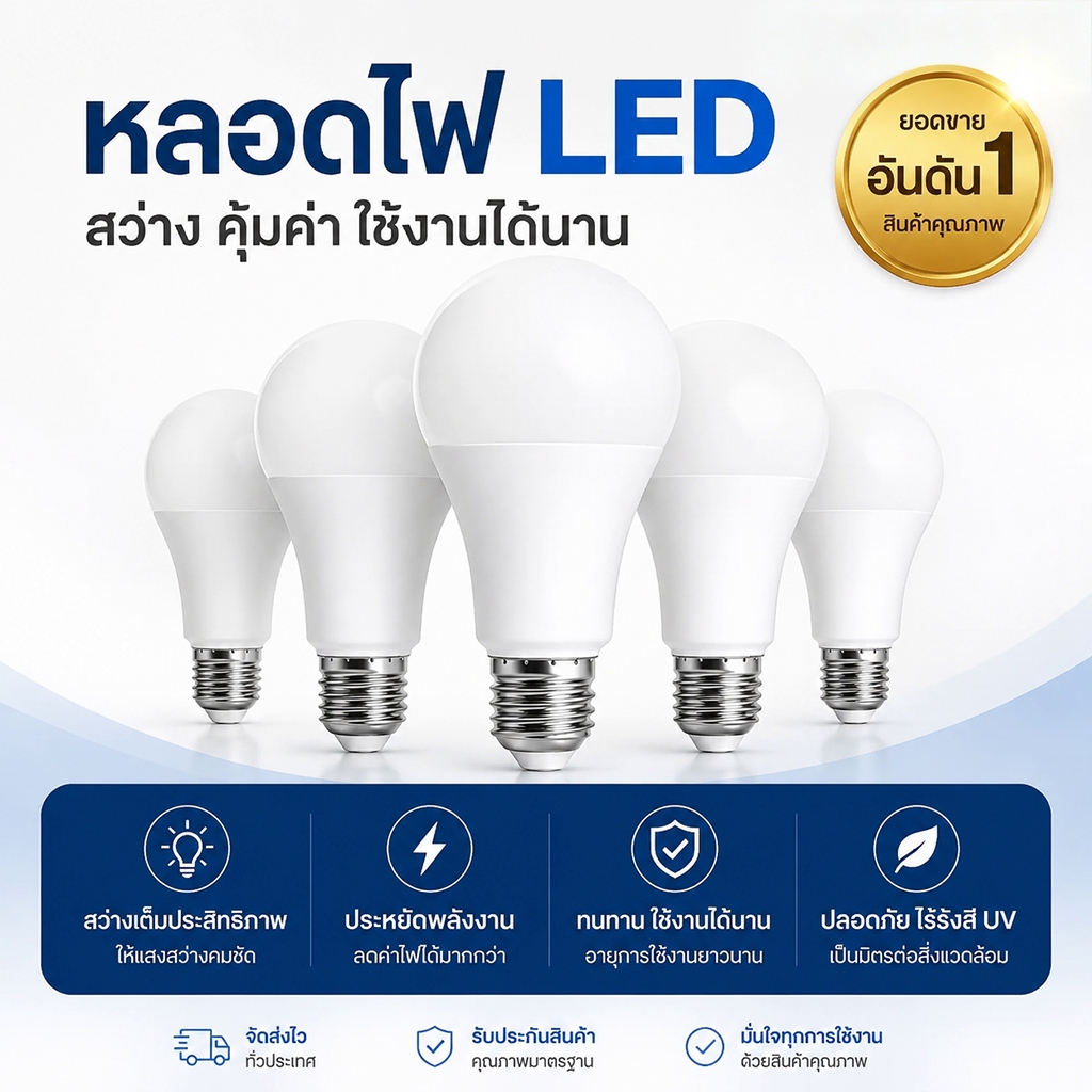 (10หลอด) หลอดไฟ LED E27 5W 9W 12W 15W 18W 24W แสงขาว แสงวอร์ม ประหยัดพลังงาน มอก.1955-2551