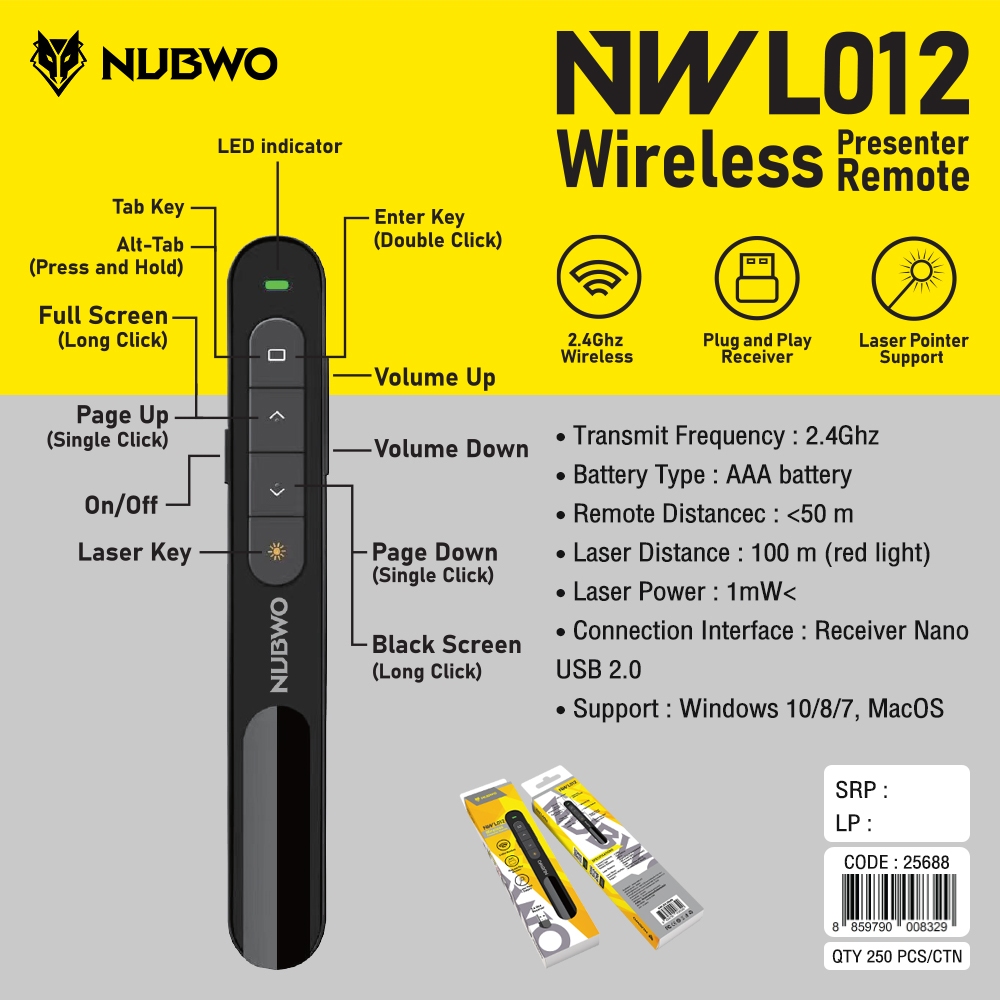 NUBWO Wireless Presenter Remote NWL12